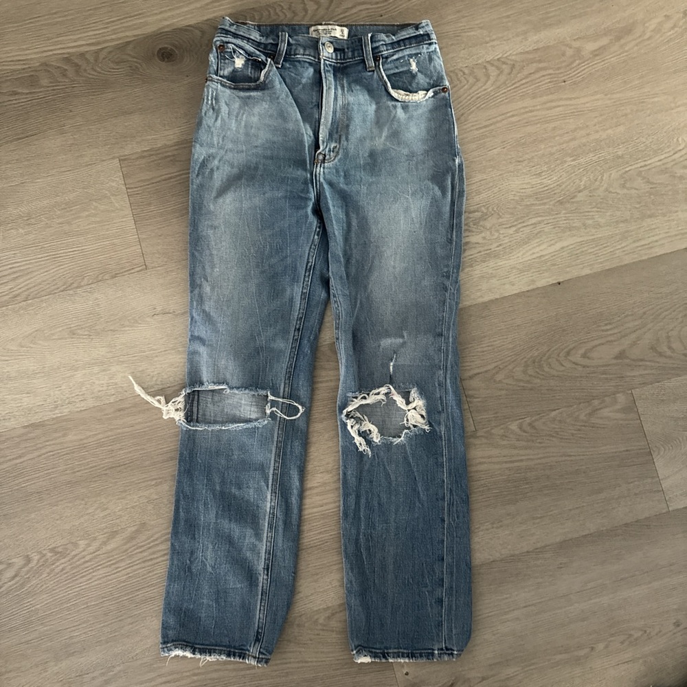 Abercrombie & Fitch Distressed Straight Leg Jeans - Blue